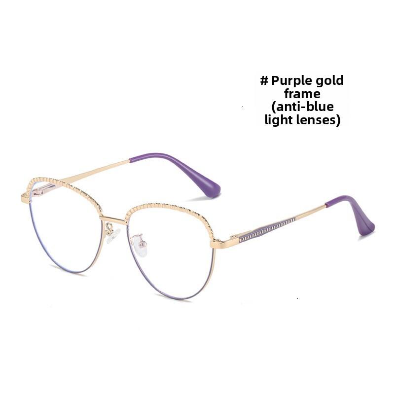 2024 New Cat Eye Large Metal Anti-Blue Light Non-Prescription Glasses Fashion Women's Eyeglass Frame 95279