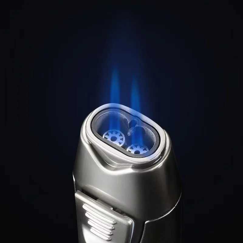 JOBONs new fixed fire dual straight jet small desktop windproof lighter cigar lighter with small spray gun smoking accessories D251024