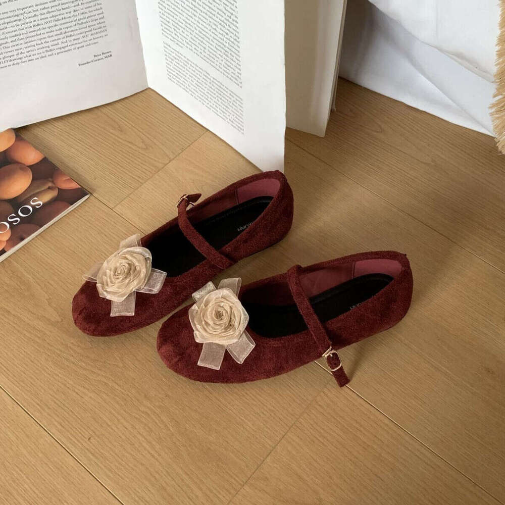 New Chinese Evening Style Height-Increasing Red Wedding Shoes One-Strap Mary Jane Designer Shoe Bow Ballet Flats for Women