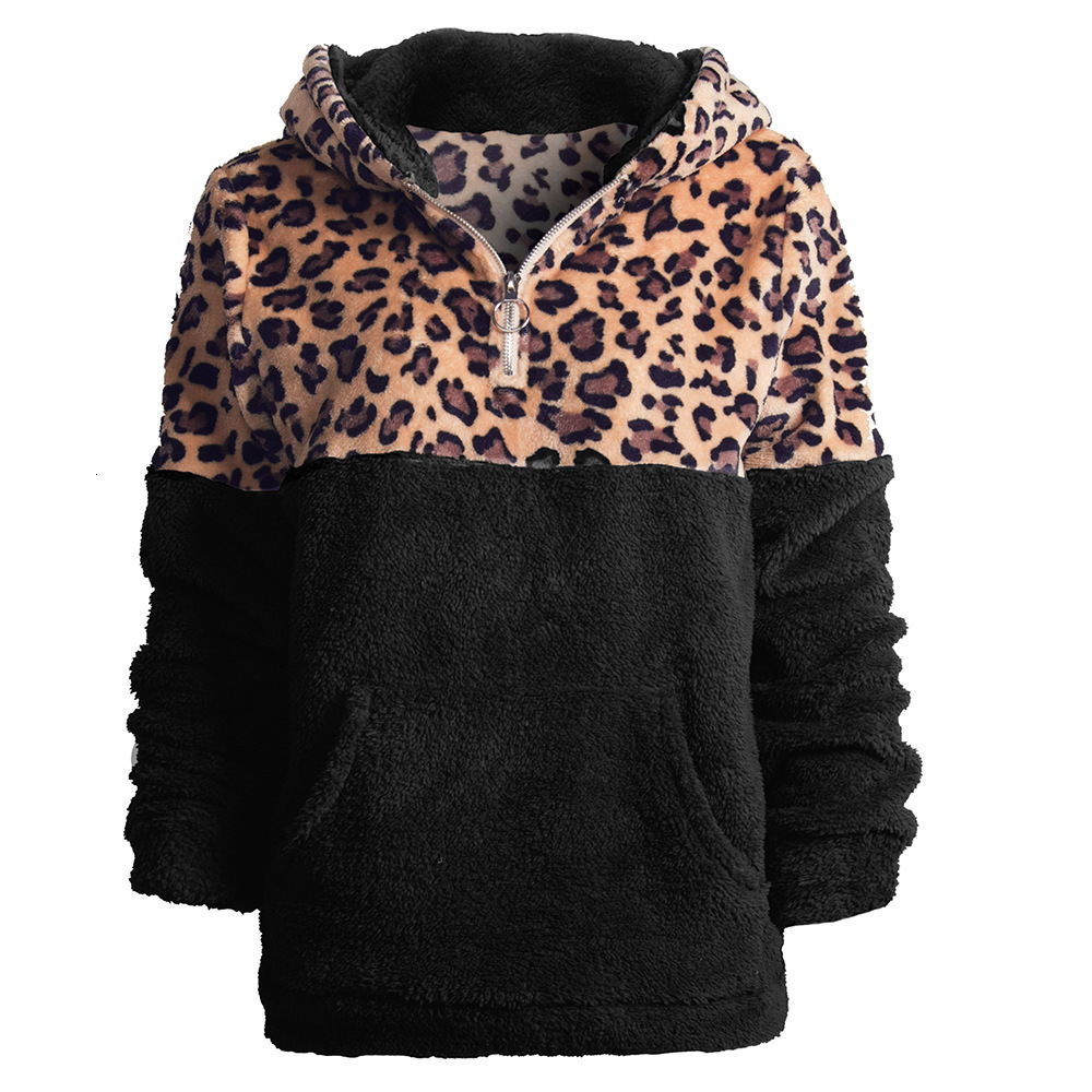 Pockets Patchwork Leopard Fleece Short Jacket Women Autumn Winter Fashion Lapel Zipper Coats Teddy Female Outerwear 210510