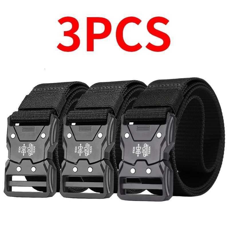3pcs mens fashionable waist belt metal buckle durable PP material black suitable for outdoor and casual wear perfect fo W251024