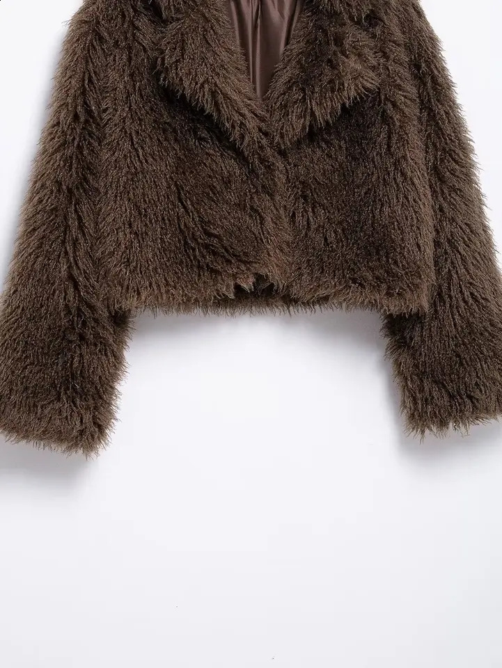 KONDALA Fluffy Fur Short Coat Womens Fall Winter High Street Faux 2025 Fashion Elegant Vintage Ladies Lapel Y2K 251018