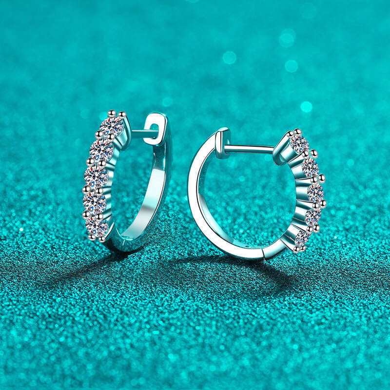 DHCollections-- Sterling Sier Earrings for Women Small Row Dia Moissanite Buckle Plated Pt950 Gold Ear Jewelry