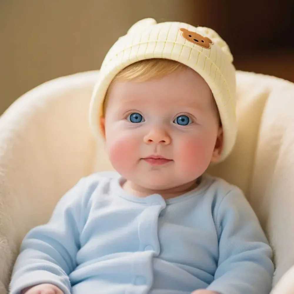 Toddler Boys Knit Beanie with Adorable Bear Ears 100 Cotton Snap Closure Winter Hat for Autumn Winter Soft Warm Cozy CapL251024