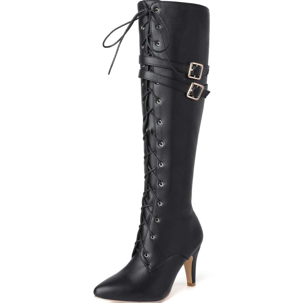 1Pr Women's Knee-High Boots Solid Color, Pointed Toe, Flare Heel, Zipper Closure, Man-Made Upper, Fabric Inner & Insole, Rubber Sole - Fashion Hi