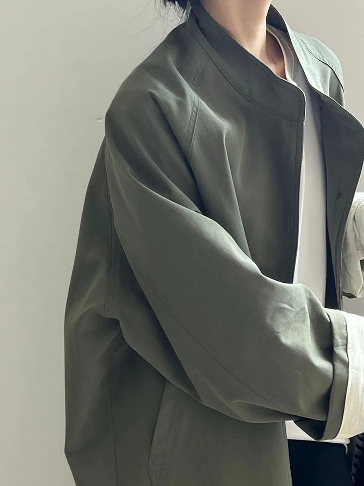 Baggy Stand Collar Trench Coat Elegant Womens Casual Loose Casaco Outerwear Korean Fashion Single Breasted Parkas Abrigos 251021