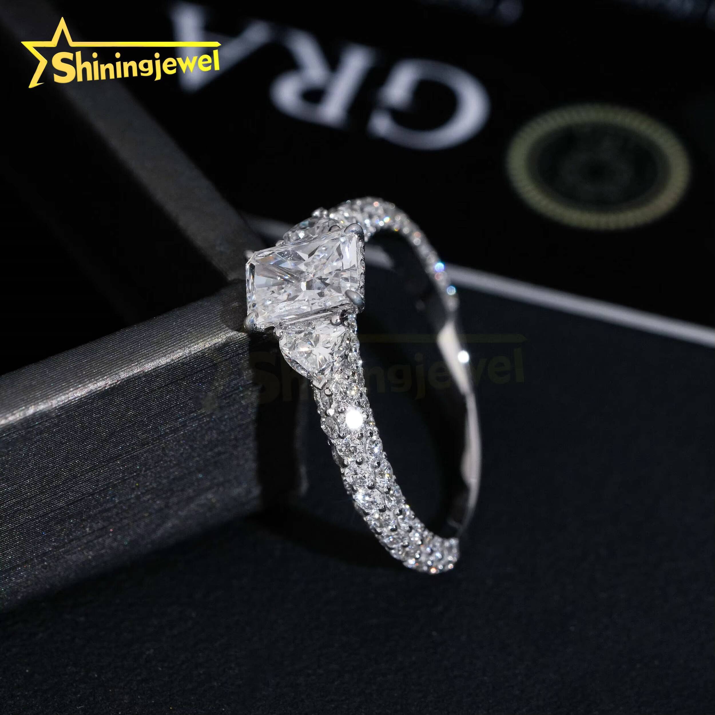 Customized Radiant Lab Diamonds10K 14K 18K Solid Gold GRA Moissanite Pass Diamond Tester Luxury Wedding Rings Fine Jewelry