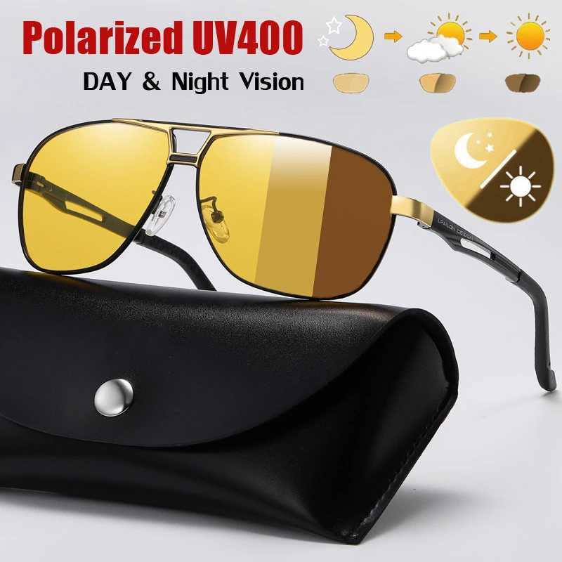 2 In 1 Photochromic Night Vision Polarized Sunglasses Outdoor Chameleon Day And Night UV400 Lens Mens Driving Sun GlassesT251024