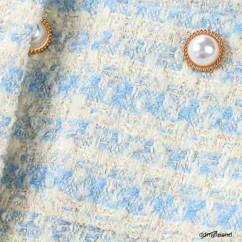 Cropped Cardigan: Elegant Single-Breasted Autumn/Winter Pearl Button Long Sleeve Outwear Top - Perfect For Chic Style, Ladies Blue Tweed Jacket Ddmyfr