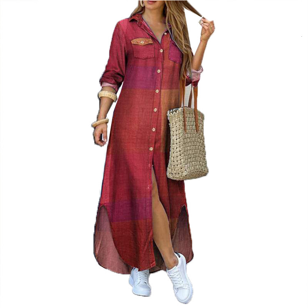 New Women's Fashion Spring and Autumn Sexy Single-Breasted Shirt Loose Turn-Down Collar Dress