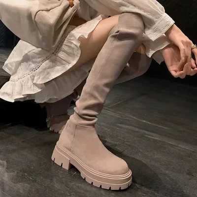 Womens Boots Thick Sole Comfort Zipper Over The Knee Autumn New High Top Knight Boots Anti Slip Outdoor Fashion Long Boots W251024