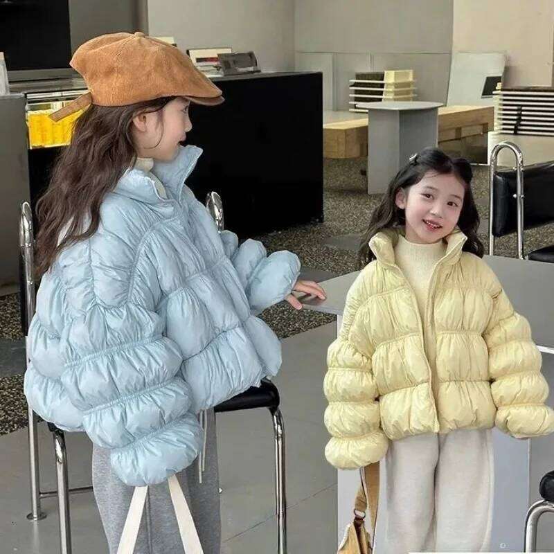 New Girls' Down Jacket With Bread-Style Design - Warm Toddler Winter Coat Short Sleeve Outerwear For Kids