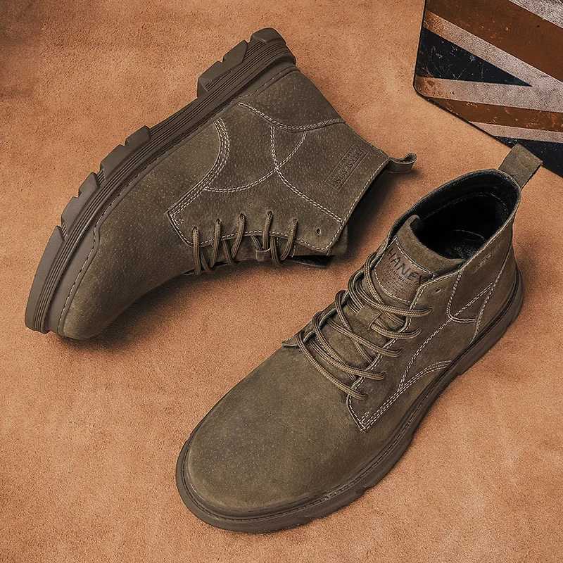 Classic Leather Mens Ankle Boots Outdoor Man High Top Shoes Hotselling Hiking Boots Comfy Male Casual Botas Treking Footwear W251024