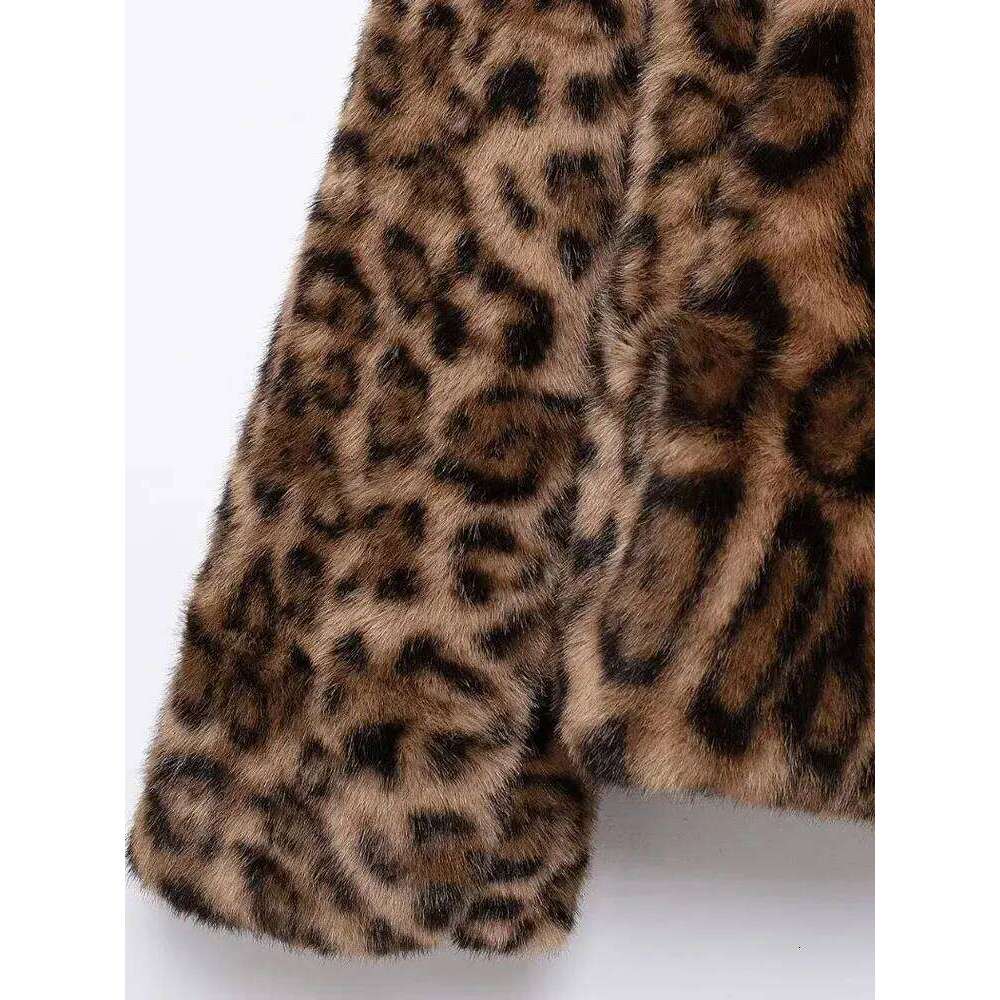 Women's Thick Warm Leopard Faux Fur Jacket, Lapel Collar Coat, Long Sleeve Female Outerwear, Chic Tops, Fashion