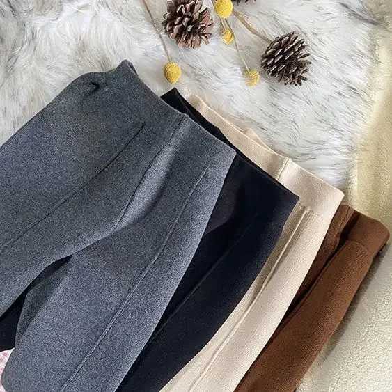 Kids Girls Knitted Casual Pants Loose Autumn Winter Outwear Trousers Black Gray Apricot Wide Leg Pants 2024 New Korean StyleT251024