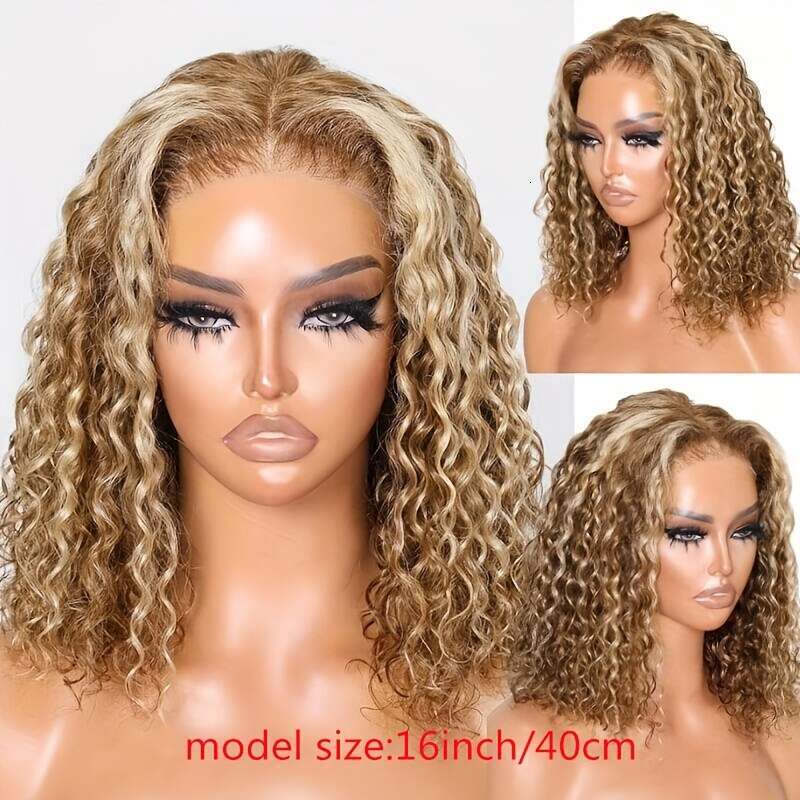 UNICE Water Wave Short Bob Human Hair 7x5 HD Cut Lace Bye Glueless Wigs Bleached Knots Pre Plucked Hairline Put on and Go Beginner Wig for Women