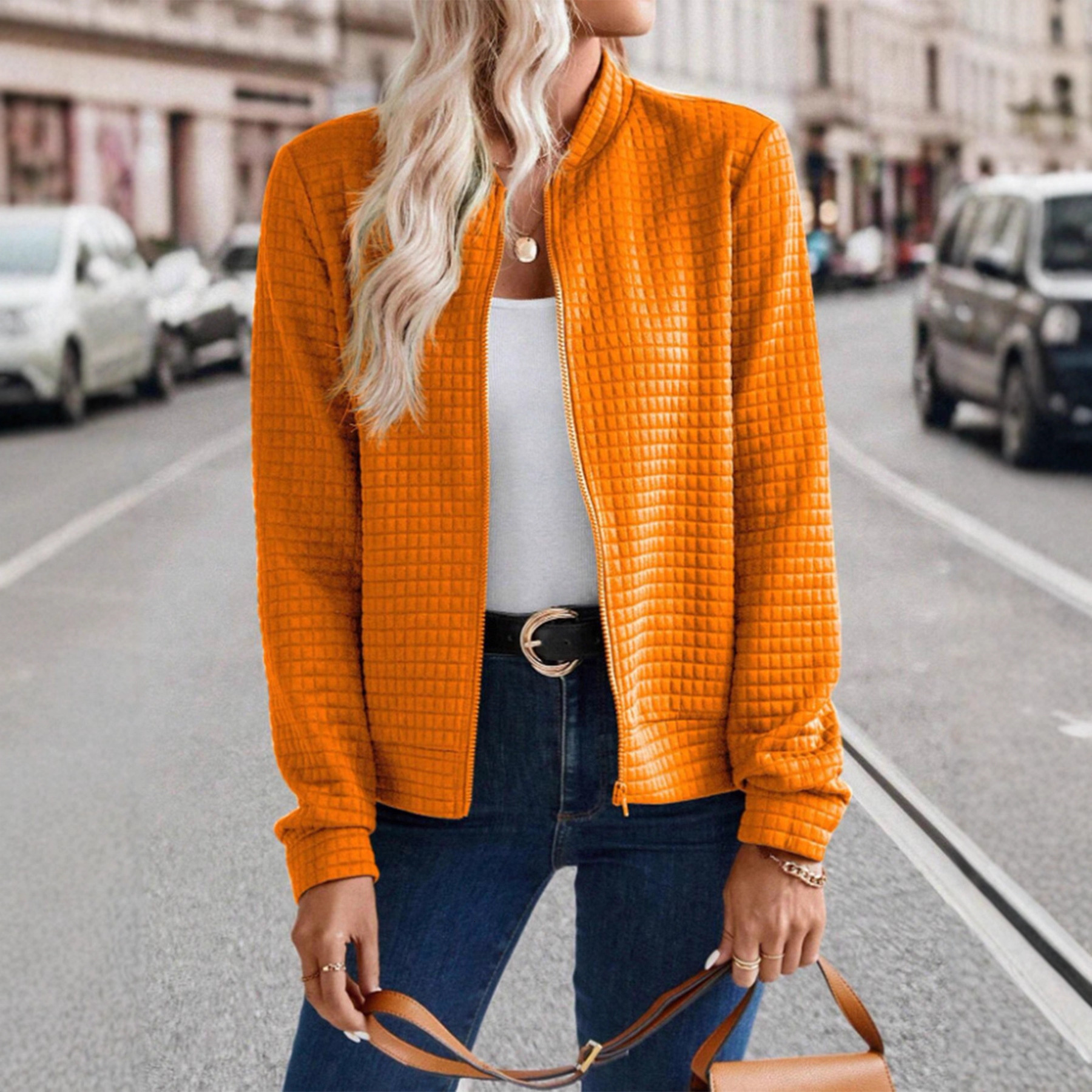 Hot-selling New Women's Long-sleeved Zipper Decorative Cardigan Solid Color Coat for Women