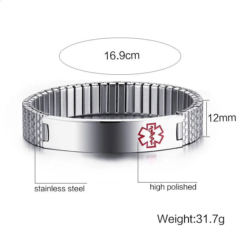 Vnox Stainless Steel Alert Stretch Adjustable Wristband ID Bracelet Bangle for Women Custom Engraving 251014