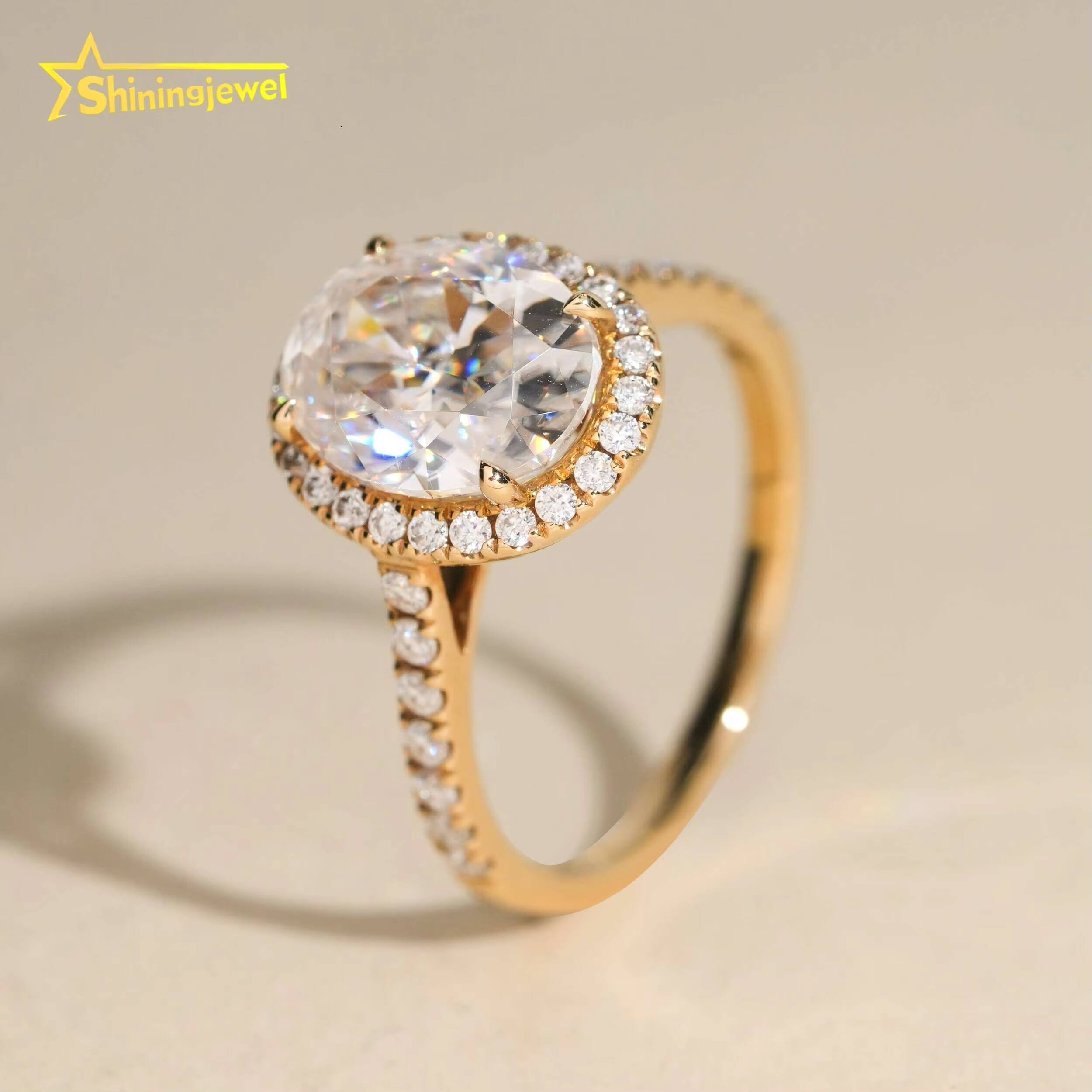 Engagement Wedding Pass Diamond Test Oval Cut Moissanite Half Band Paved 14k Solid Gold Ring for Wedding