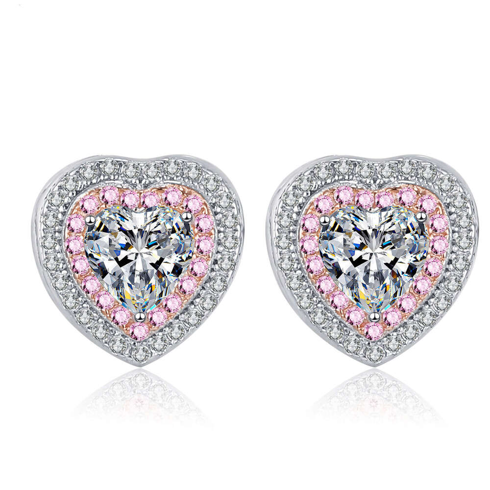 DHCollections-- Sterling Sier Heart Stud for Women Moissanite Earrings Plated with PT950 in Rose Gold Color