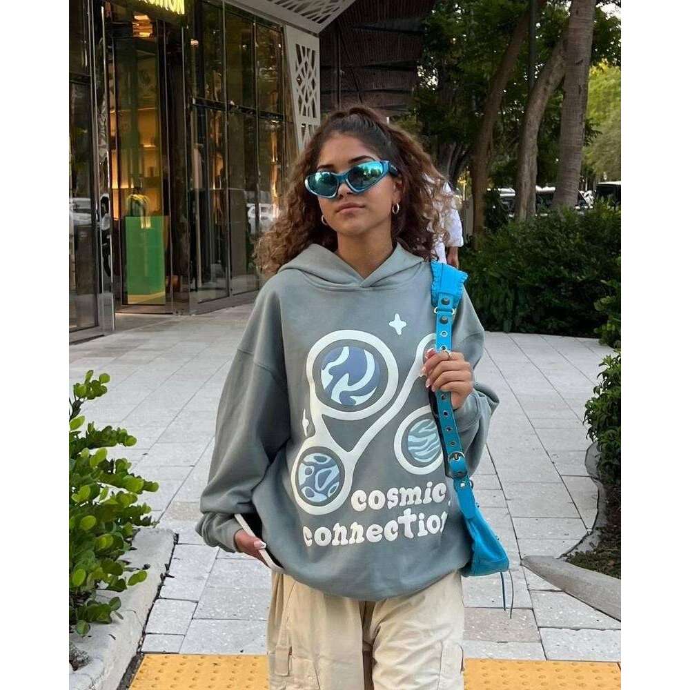 2025 New American High Street Niche Trendy Brand Graffiti Foam Letter Loose Couple Men and Women Hooded Sweatshirt