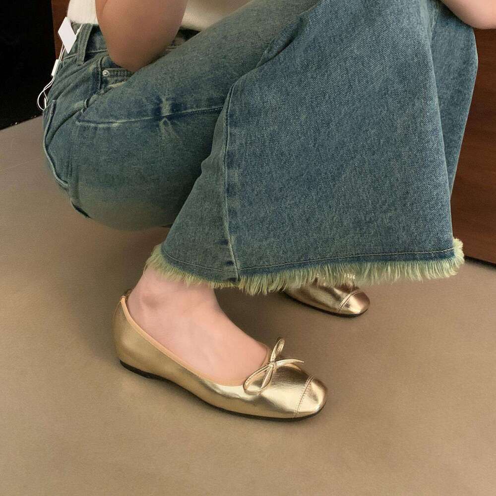 Women's Loafers 2025 New Designer Shoe Summer Autumn French Style Bowknot Casual Shoes Versatile Silver Slip-On Flats