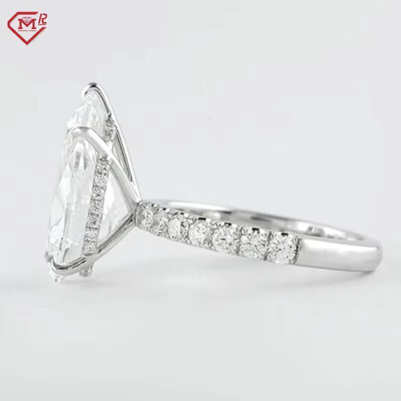 3CT Pear Cut Diamond Engagement Ring Solitaire Hidden Halo Pave 14K White Gold Lab Grown Diamonds Ring