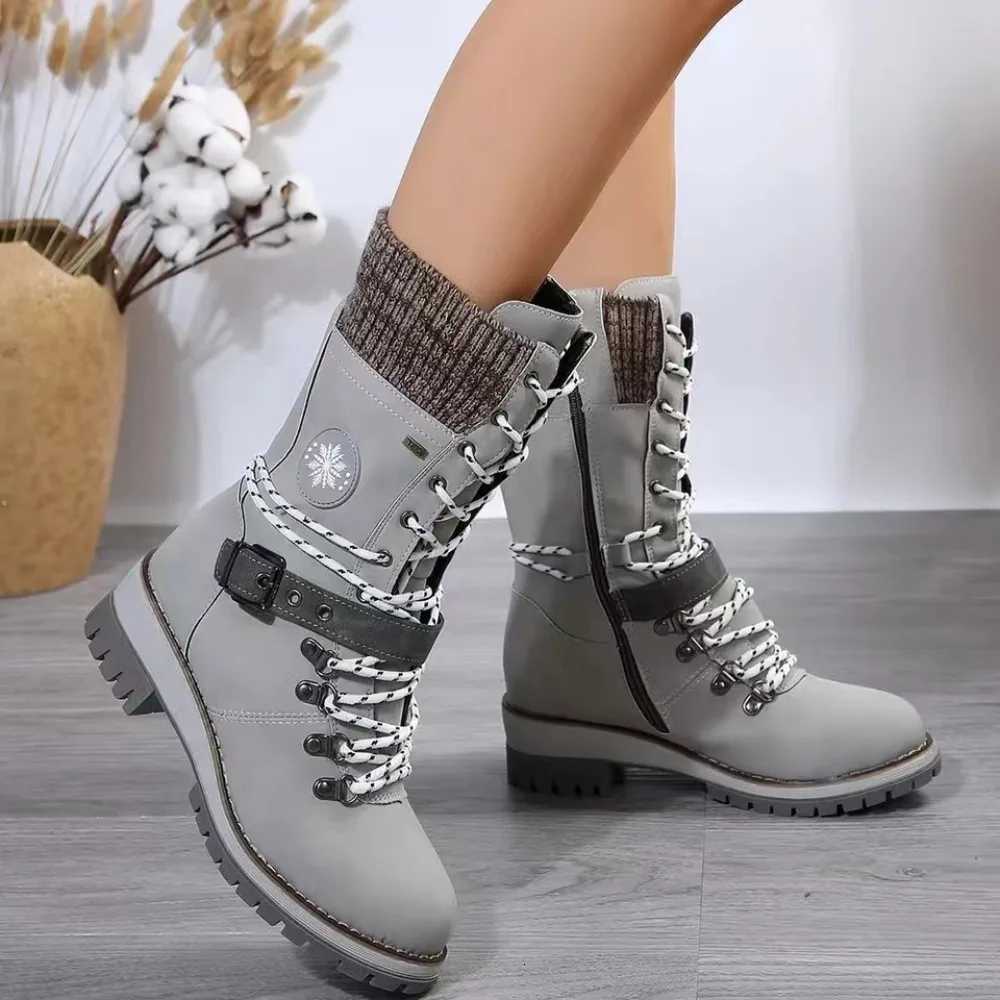 2024 Winter Outdoor Shoes for Women Side Zip Womens MidCalf Boots Square Heel Casual Womens Shoes Med Heel Ladies Boots W251024
