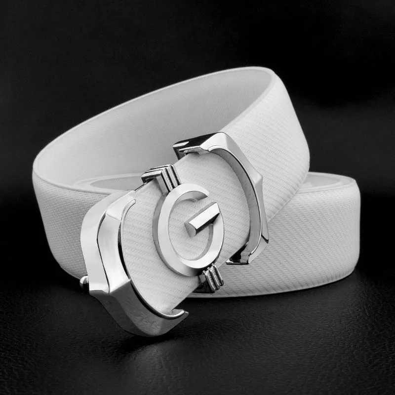 2024 High quality white casual men belt genuine leather designer G letter belt Cowskin solid smooth buckle belt ceinture homme W251024
