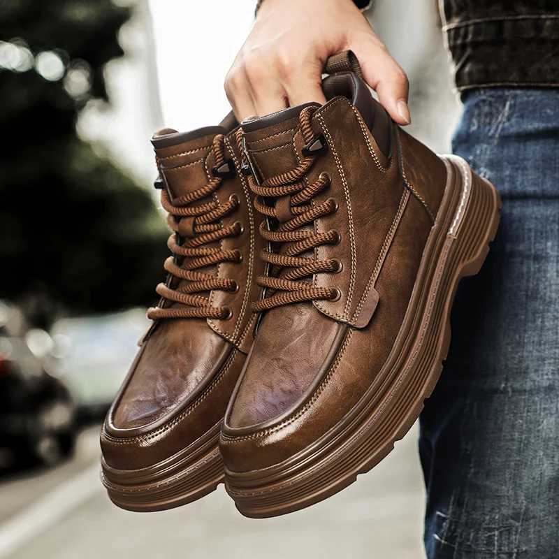 LaceUp High Top Sneakers Fashion Mens Ankle Boots New Basic Male Motorcycle Boots Stylish Handmade High Top Shoes Mens Botas W251024