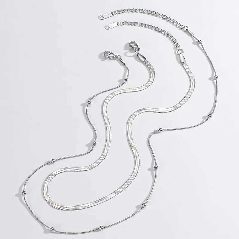 Punk Clavicle Flat Blade Snake Link Choker Necklace Gold Silver Color Fashion Stainl Steel Double Necklace Women Jewelry GiftXJ251024
