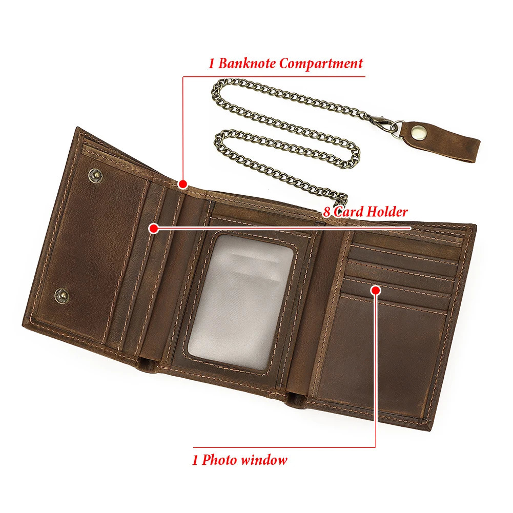 KAVIS Crazy Horse Leather Wallet For Men With AntiTheft Chain Trifold Male Clutch Money Bag y Small Coin Key Purse 251014