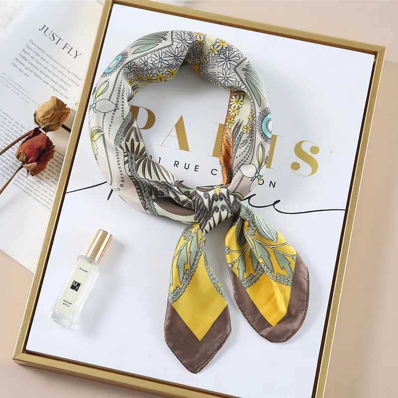 Luxury Spring New Imitated Silk Scarf Wen Fashion 70cm Print Square Scarf Soft Satin band Shl Wr Hijab Foard Ribbon Y251024