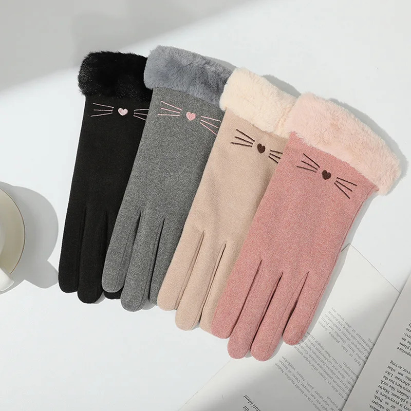 Suede Fleece Gloves for Women Thermal Winter Riding Gloves with Touchscreen Korean Style AntiCold Youthful Finger Gloves 251023