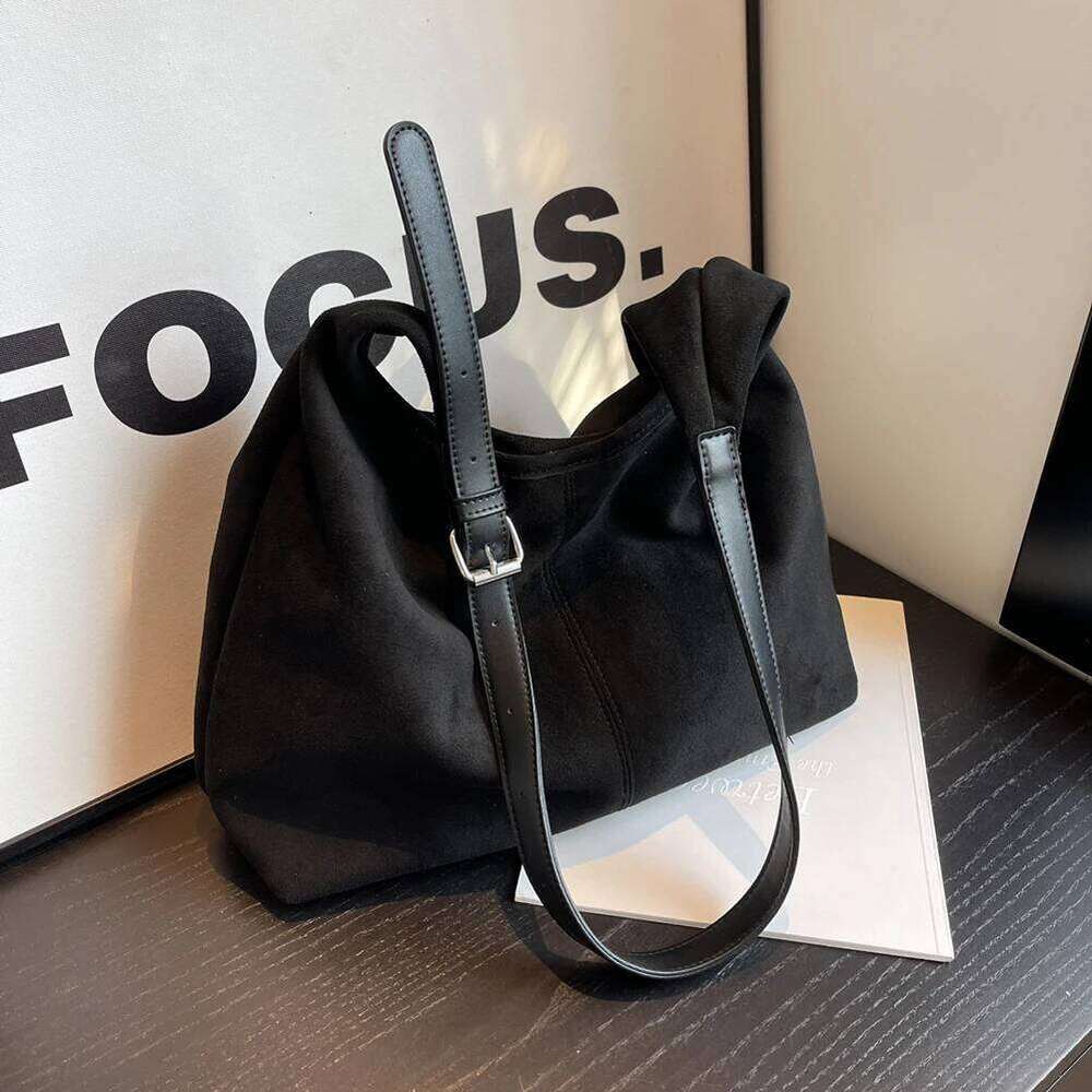 Women Suede Shoulder Stylish Crossbody Solid Color Top Handle Adjustable Strap Casual Tote Purse Daily Commuting Bag