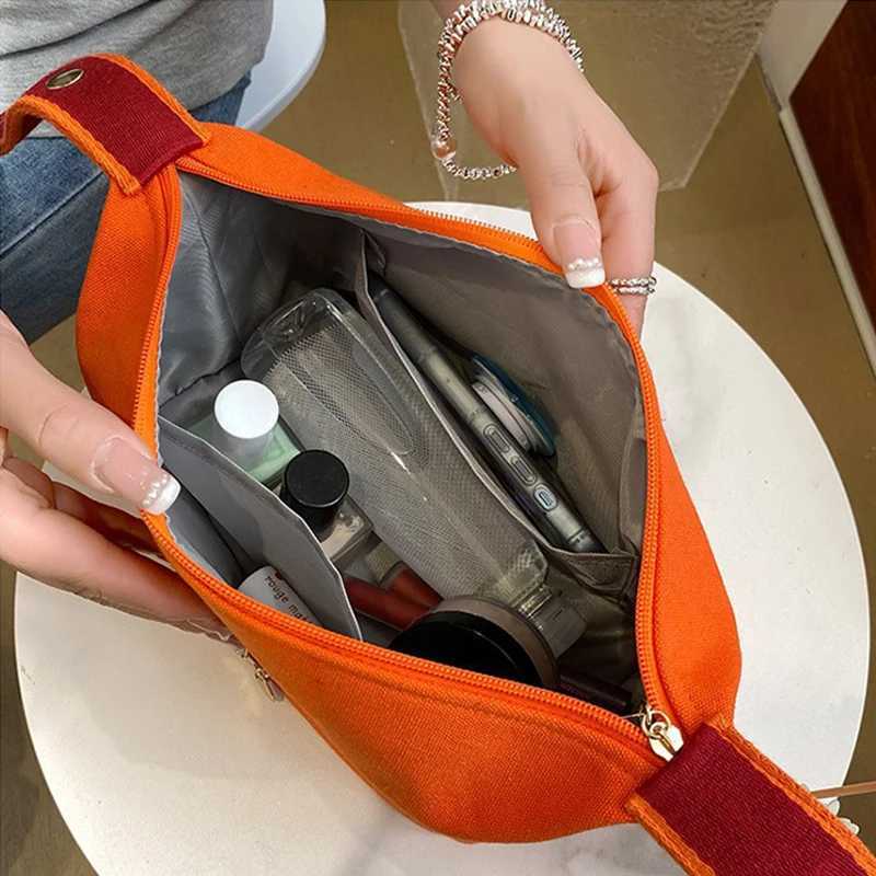 Ins Double Layer Waterproof Cosmetic Bag Fashion Women Large Capacity Portable Canvas Travel Organizer Makeup Storage Tote BagT251024