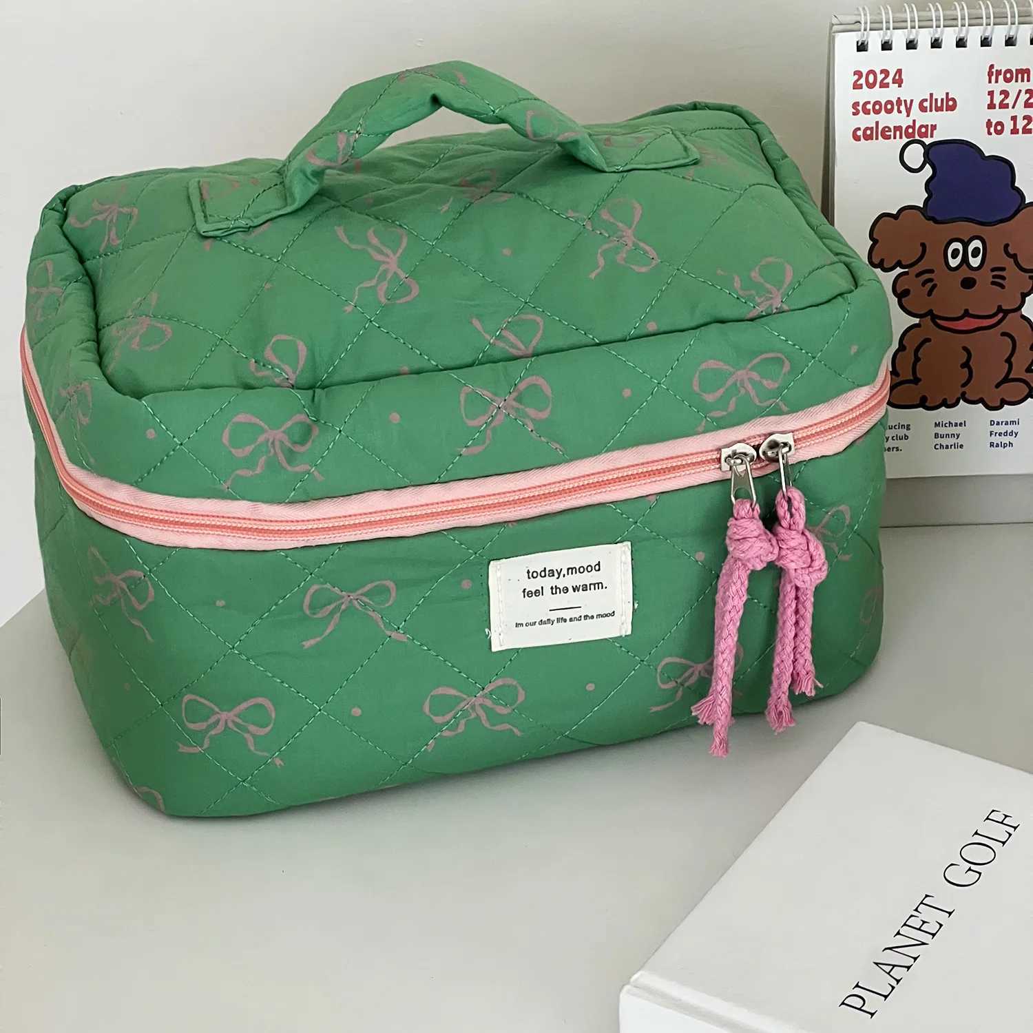 Sweet Bow Casual Womens Cosmetic Bags Contrast Color Ladies Toiletry Storage Bag Travel Portable Female Makeup Case HandbagsT251024