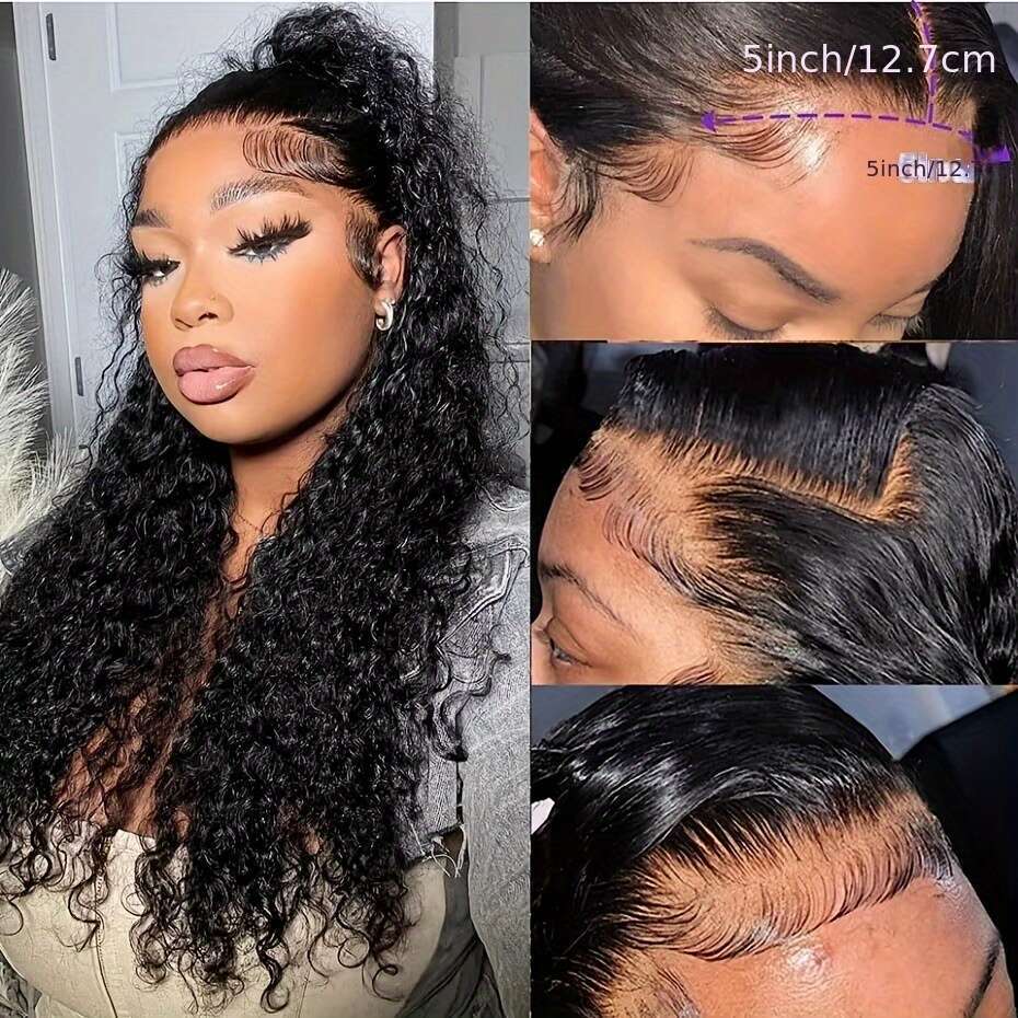 34" Glueless Human Hair - Pre-Plucked 5x5 HD Lace Closure, 250% Density Brazilian Virgin Hair, Long Curly Black for Women, & Comfortable Fit, Spe