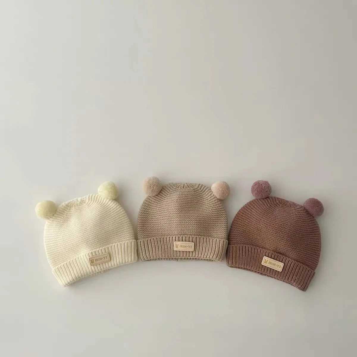 Double Pompom Baby Hat Winter Warm Knitted Beanie Cap For Newborn Solid Color Cute Cartoon Infant Boy Girl Woolen HatsL251024