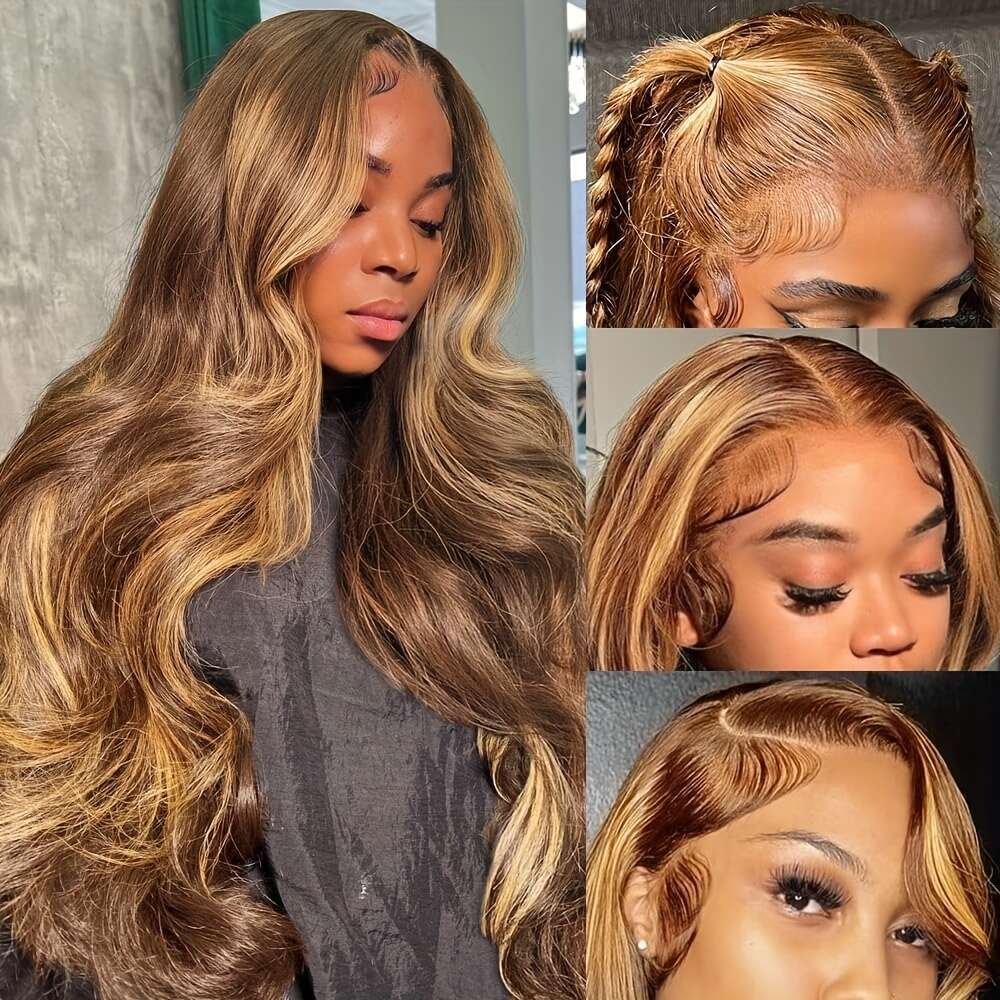 225% Density Ombre Highlight Hair Wigs Glueless Front Pre Plucked Honey Blonde 13X4 HD Lace Frontal Body Wave Loose Curly Human Air Wig 4/27 Easy Wear
