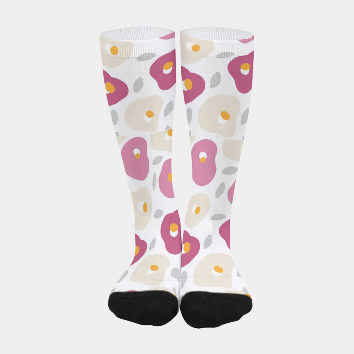 DHgatepod Unisex All-Over Print Crew Socks - 42cm Cotton Blend Long Socks with Black Heel & Toe for EU 37-45