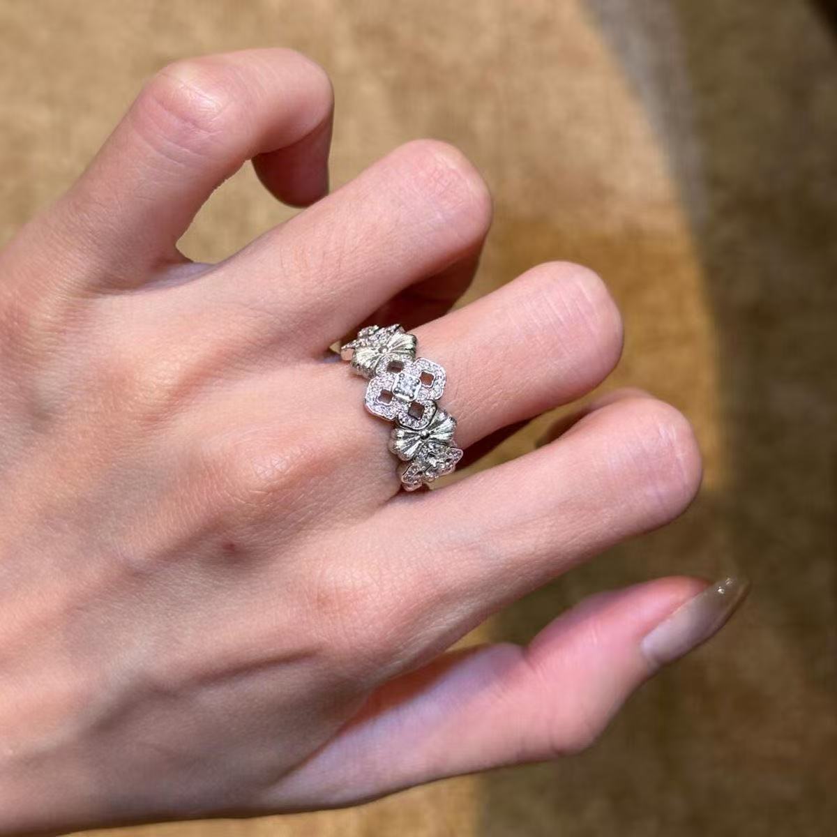 TaiYang New Silver Plated Copper Openwork Ring, Micro-Pave Cubic Zirconia Floral Carving Adjustable Vintage Jewelry