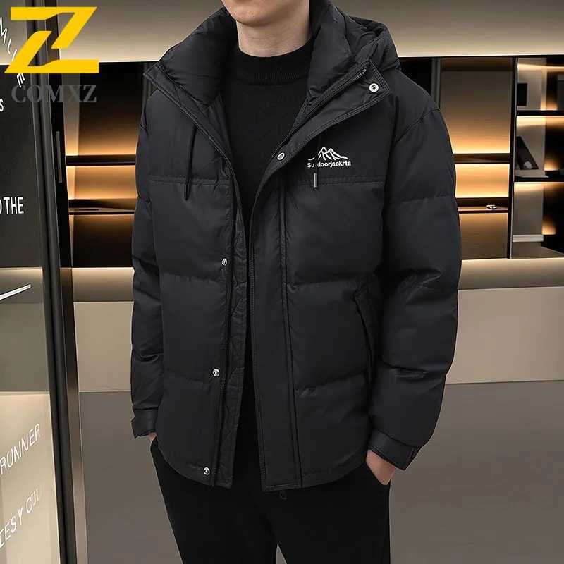 COMXZ White Duck Down Mens New Classics Splicing Hooded Climbing Lightweight Parka Casual Working Cold Protection Winter Garment Z251024