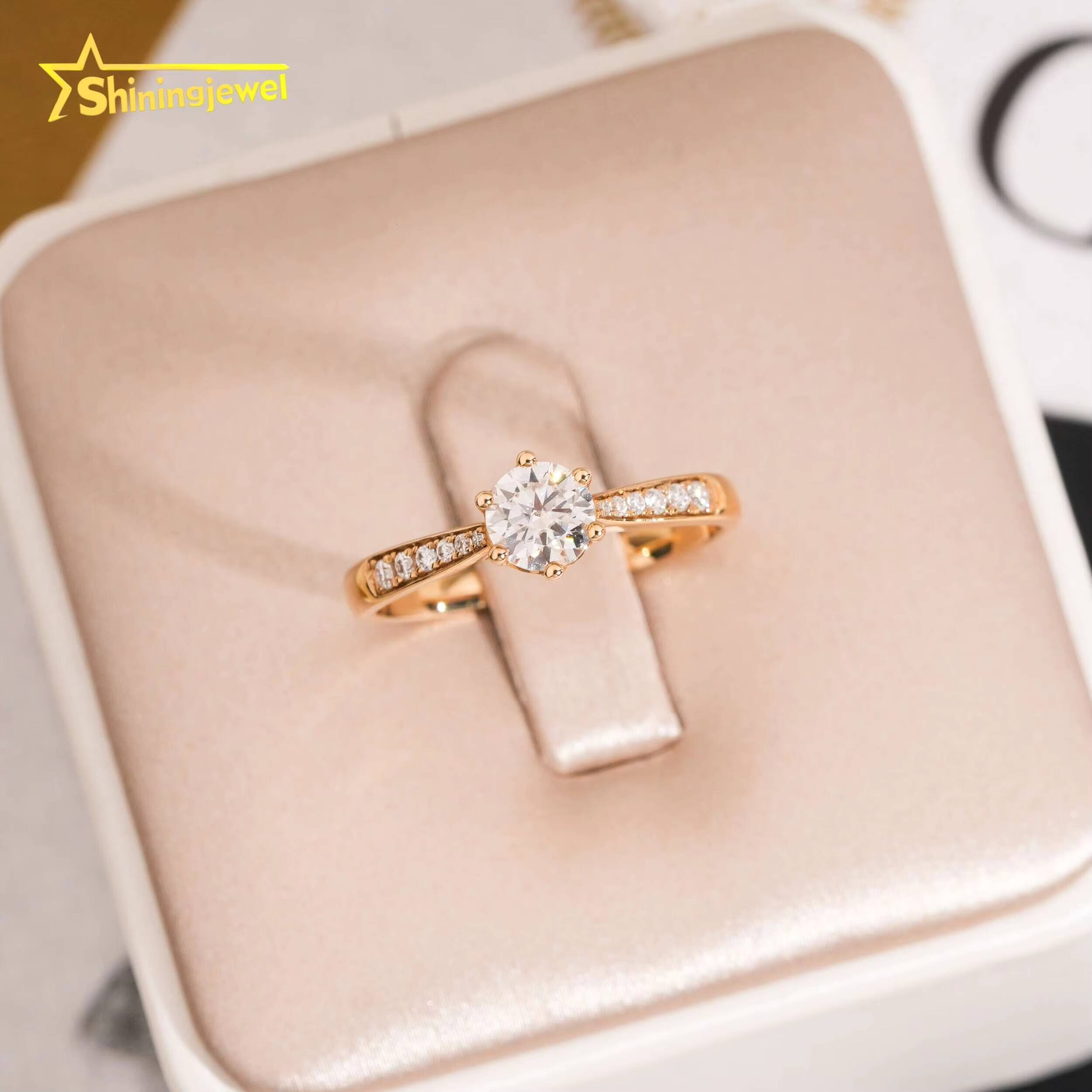 Classic 6 Prongs14K Solid Gold D VVS Moissanite Ring Fine Jewelry Custom Moissanite Ladies Ring for Engagement Wedding