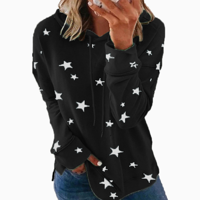 2025 Autumn Winter New Sweatshirt Women's Star Print Loose Fit Plus Size Hoodie