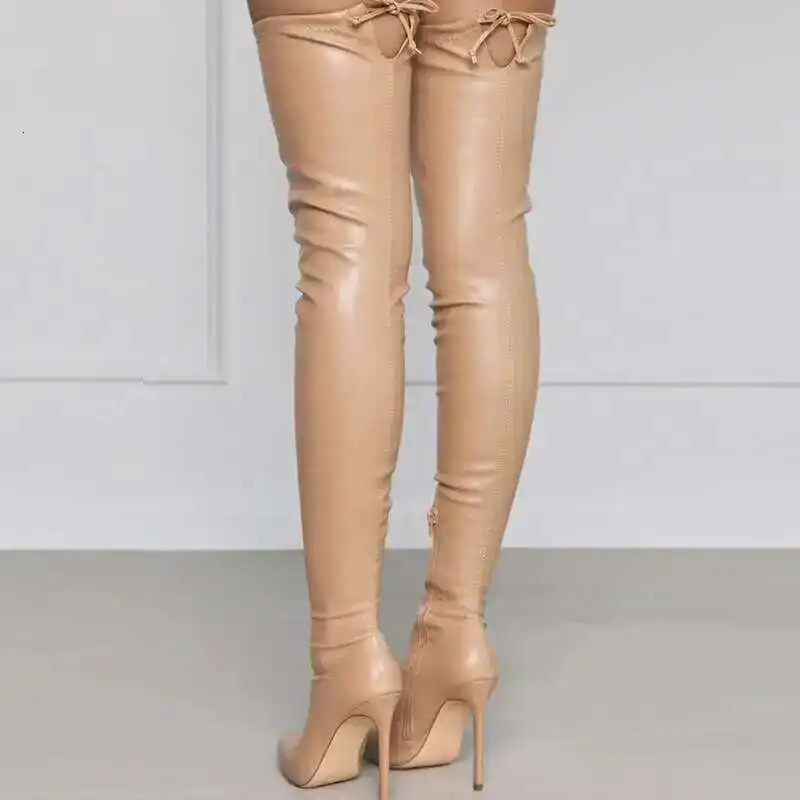 Apricot High Heels Knee Boots Sexy Stiletto Soft Pu Womens Over The Knee With Side Zip Big Sale 251023