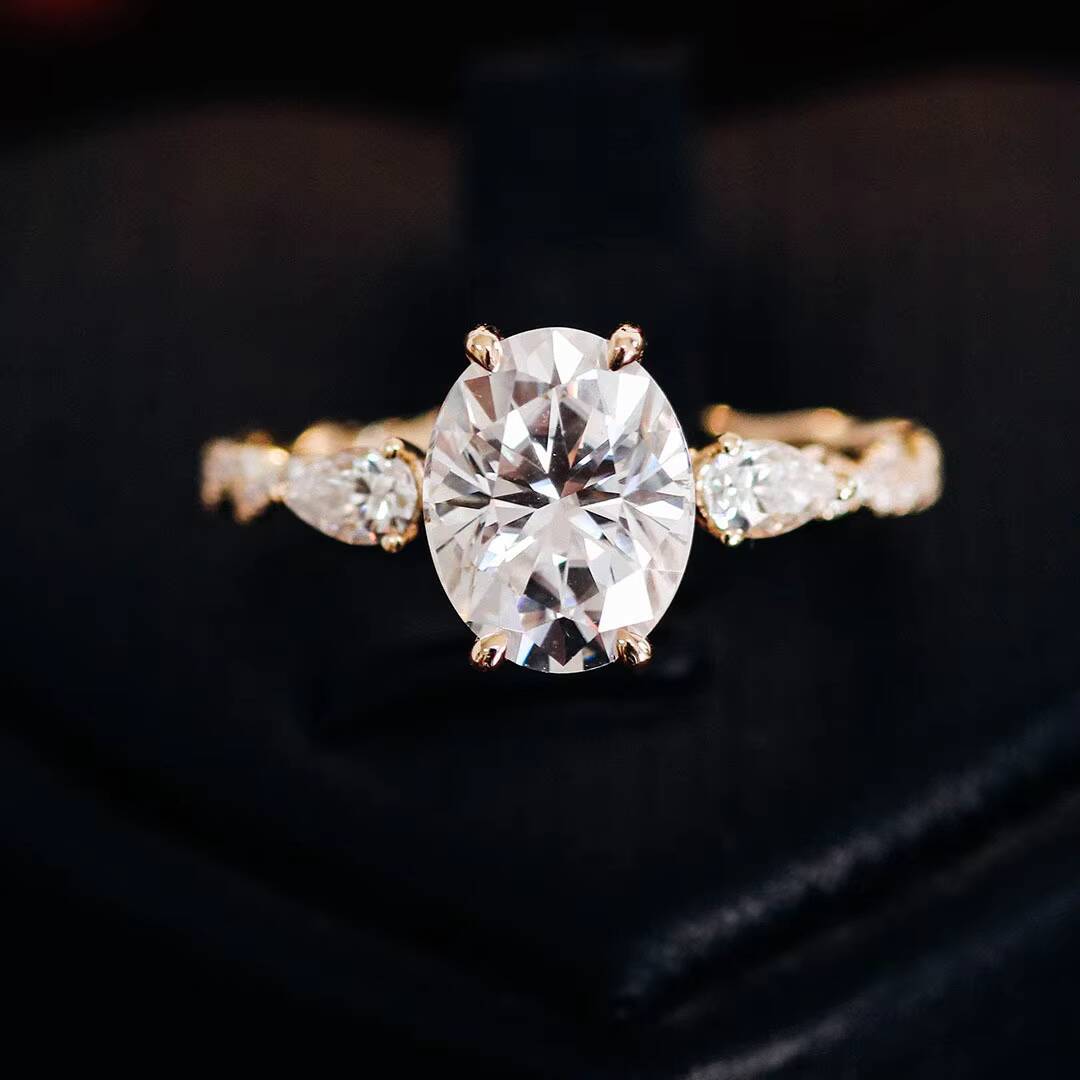 Moissanite Solid Gold Wedding Ring 9K 14K 18K Real Gold Engagement Jewelry Oval Moissanite Ring
