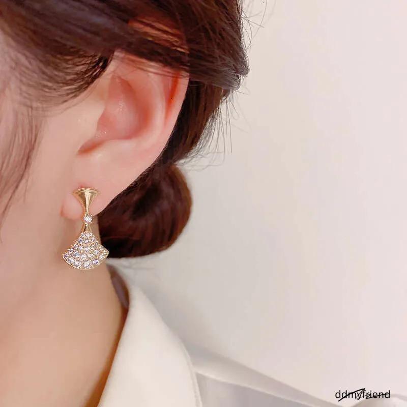 Elegant Needle Drop - Small Fan-Shaped Dangle Earrings With Shiny Diamante Accents Ddmyfriend