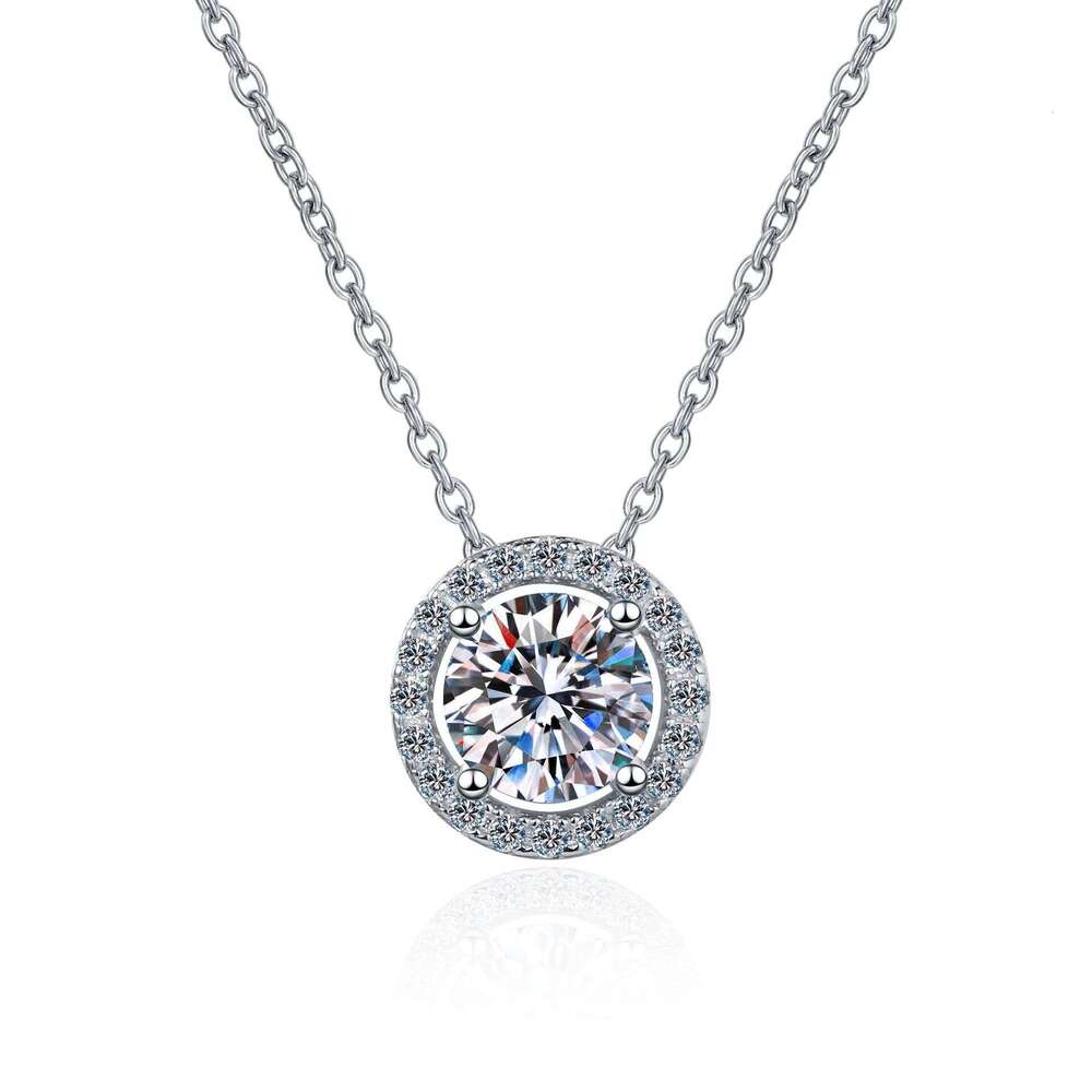 DHCollections-- Sterling Sier Moissanite Necklace for Women Round Pendant Simple Korean Style Live Streaming Hot Sale
