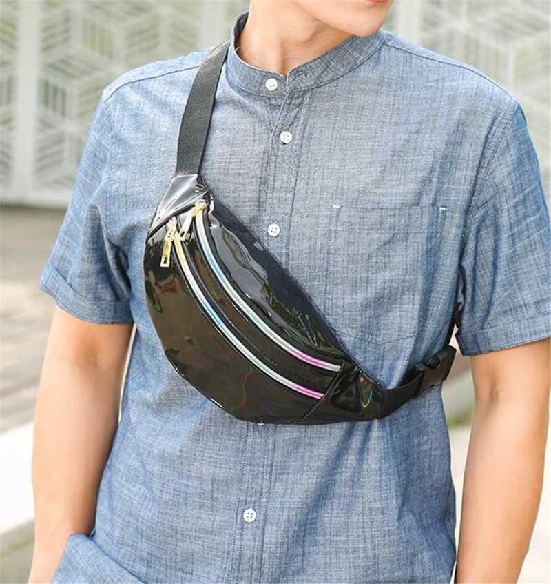 PU Leather Geometric Pattern Chest Bags for Girls Boys Laser Waterproof Sports Waist Pack Pocket Crossbody BagsL251024